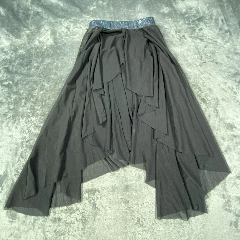 VTG Black Layered Tulle Skirt Small HiLo Gothic Balletcore Mesh Whimsical Fairy - Picture 2 of 7